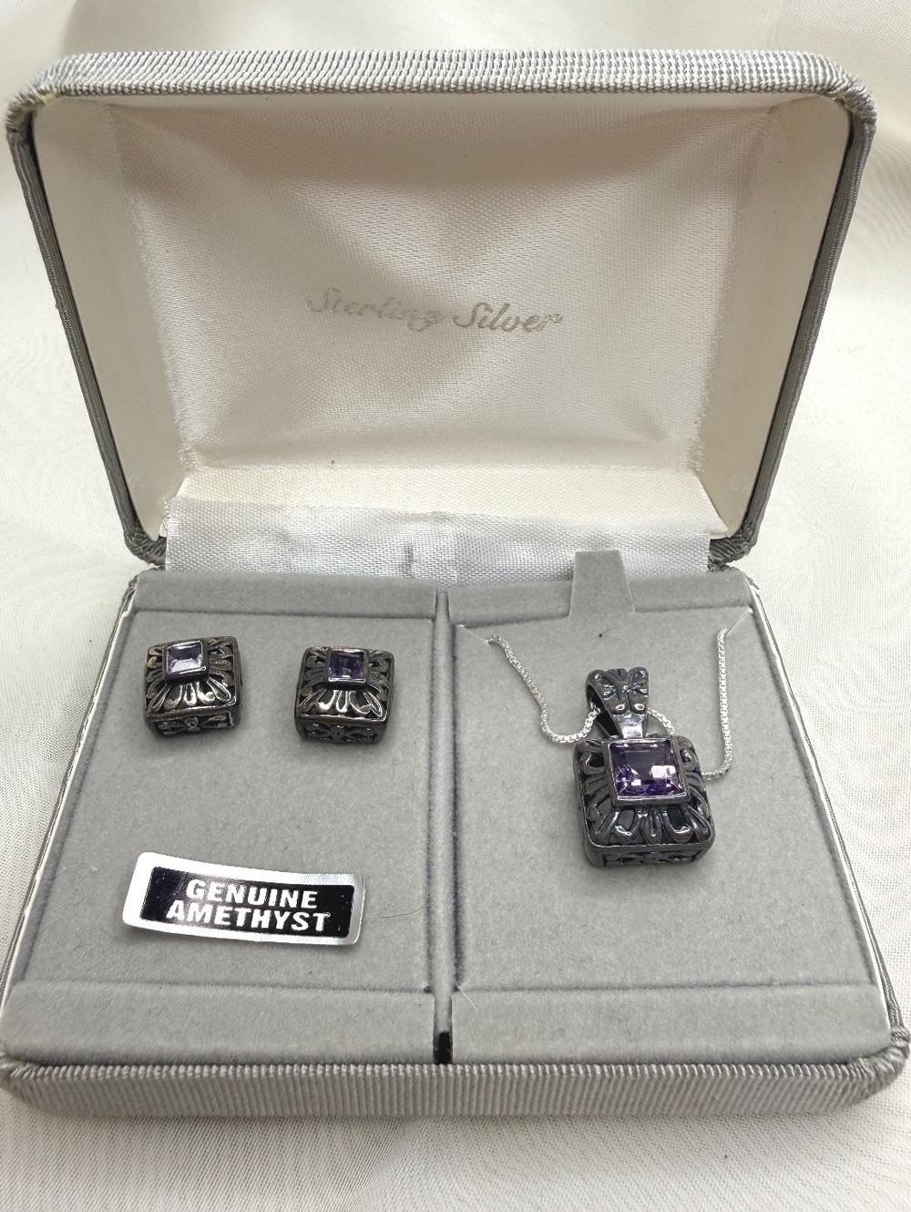 Sterling Silver Amethyst Set 925 Necklace Earrings Belk
